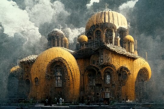 Byzantine architecture view, digital art , 3d illustration