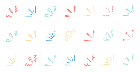 Doodle pop surprise line elements. Hand drawn shine sunburst ray frame for title headline illustration. Doodle vector illustration.