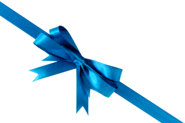 Diagonal blue ribbon and bow isolated transparent background photo PNG file