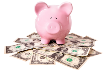 Piggy bank with US dollars saving concept isolated transparent background photo PNG file