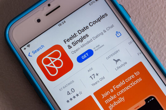 Kumamoto, JAPAN - Jun 9 2022 : Feeld, a location-based online dating app, in App Store on an iPhone. Feeld is previously called 3nder.