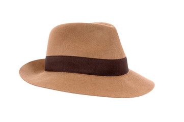 Classic brown Fedora hat isolated transparent background photo PNG file - obrazy, fototapety, plakaty