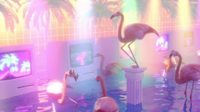 flamingo dancing, dance in the club loop animation