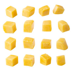 Mango cubes and slices Isolated on alpha background