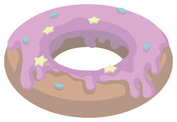 Donut with pink glazing and sugar sprinkles on transparent background