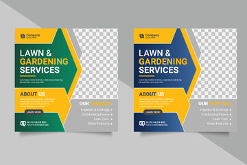 Landscaping Service Social Media Post or Lawn Mower Garden and Web Banner Template. 