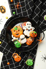 Concept of Halloween sweets, funny sweets, top view
