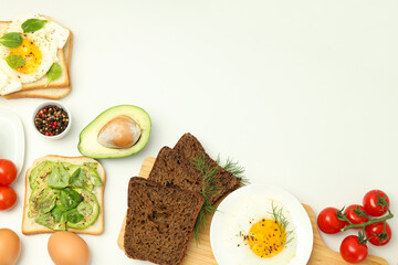 Concept of tasty breakfast with delicious food, space for text