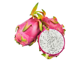 Ripe Dragon fruit,Pitaya or Pitahaya (Hylocercus undatus (Haw) Brit. & Rose)isolated on a white...