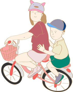 hand drawn siblings riding bicycles