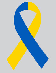 3D Flag of Ukraine on a fabric ribbon.