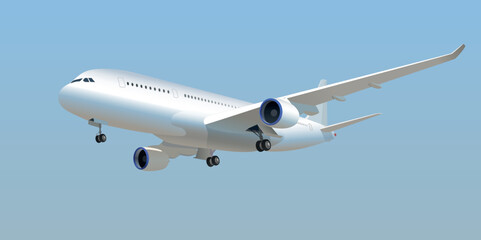 The airliner took off into the sky. Vector.