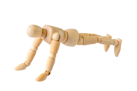 Wooden figure doing push-ups
