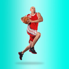 Basketball players on Sports background, collage of different professional athletes on gradient...