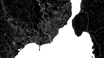 Vector map of Dabaw city. Urban grayscale poster. Road map with metropolitan city area view.