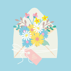 flowers in an envelope,  vector illustration, spring picture with flowers
