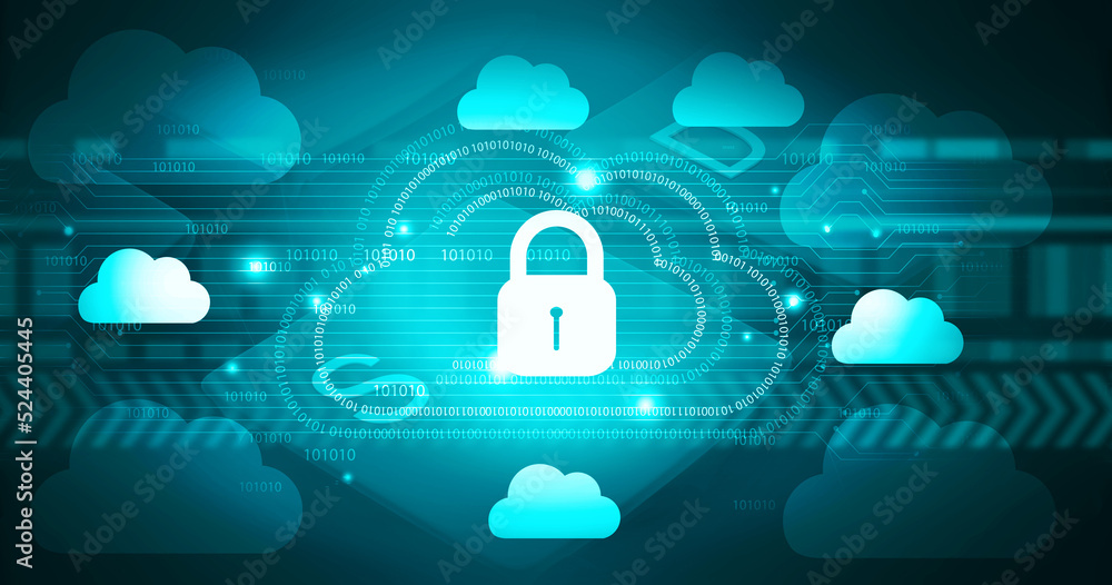 Poster cloud computing and network security. cloud computing concept. 3d illustration
