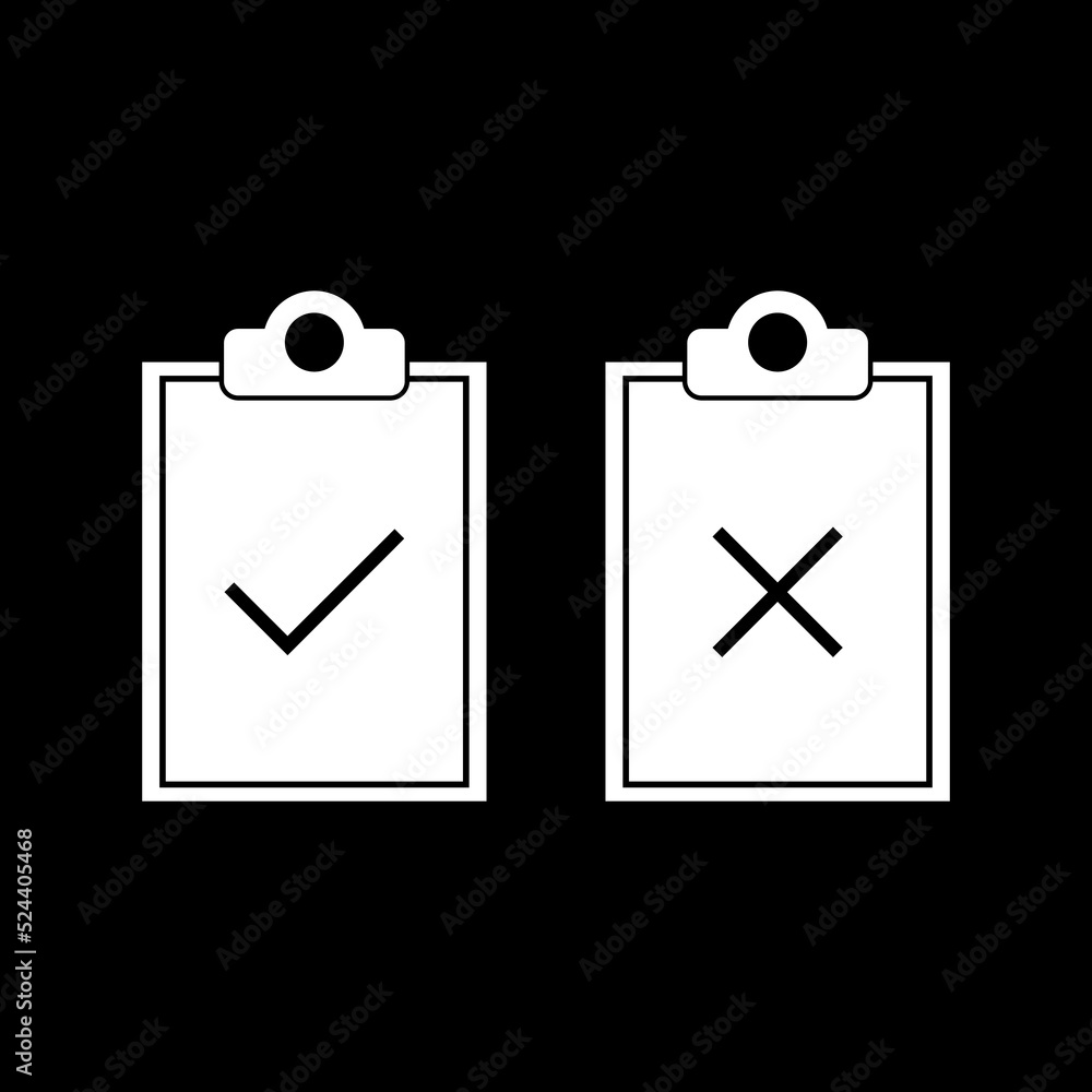 Poster clipboards with check and cross symbols icon isolated on dark background
