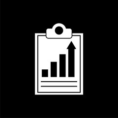 Clipboard with graph chart icon isolated on dark background
