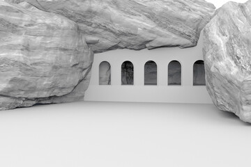 abstract geometric Stone and Rock shape background, minimalist mockup for podium display or showcase, 3d rendering