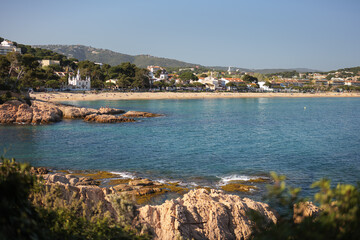 Fototapeta na wymiar View of the beach of Sant Pol in S Agaro, Costa Brava, Spain