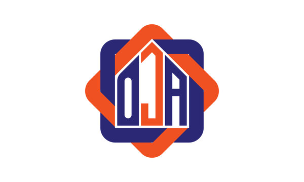 OJA three letter real estate logo with home icon logo design vector template | construction logo | housing logo | engineering logo | initial letter logo | minimalist logo | property logo |