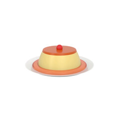 Pudding with red cherry icon isolated 3d render illustration