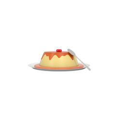 Pudding with red cherry icon isolated 3d render illustration