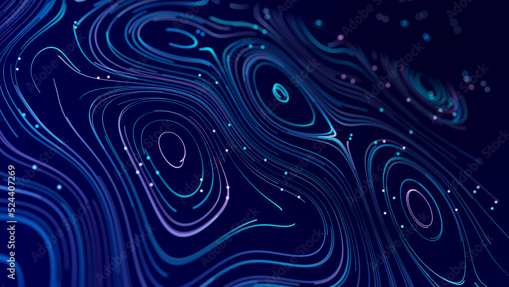 Poster abstract digital background from rounded colored lines. information flow space. big data visualizati