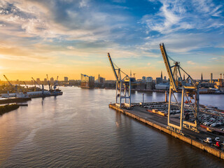 Container terminal in the port of Hamburg, Germany - obrazy, fototapety, plakaty