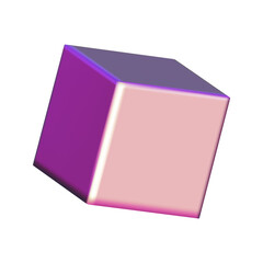 3d pink metal neon gradient cube shapes render. Vector abstract element. Futuristic iridescent holographic isometric box