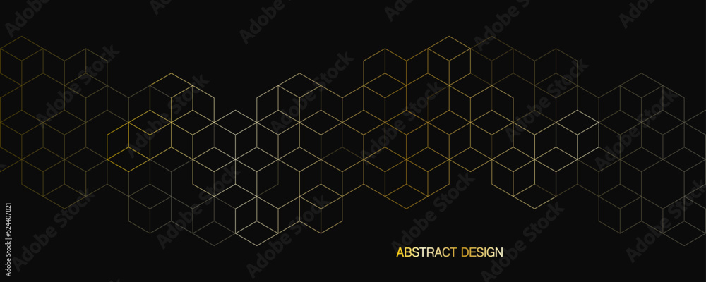 Poster The graphic design elements with isometric shape golden blocks. Vector illustration of abstract geometric background
