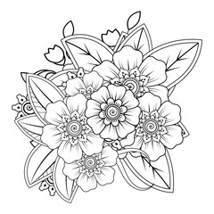 Floral Background with mehndi flower. Decorative ornament in ethnic oriental style. Coloring book.