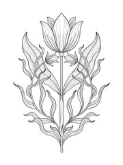 Art nouveau style basic flower element. 1920-1930 years vintage design. Symbol motif design. Isolated on white.