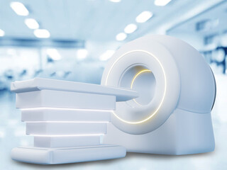 MRI SCANNER - Magnetic resonance imaging scan device in Hospital 3D rendering .