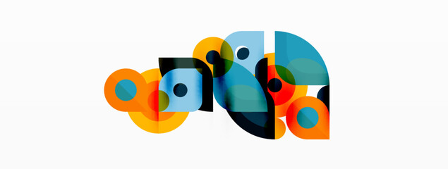 Colorful round shapes, circles and triangles background. Minimal geometric template for wallpaper, banner, presentation