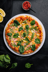Seafood pizza. pizza with shrimp and red fish
