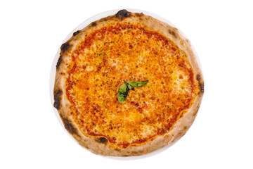Pizza margarita top view. pizza with cheese isolated