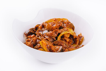 Stewed zucchini with tomatoes and peppers.