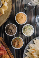 Assorted of oriental food, mezze top view