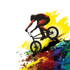 Cyclist jumping, extreme sports vector illustration - 524411612