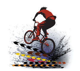 Cyclist jumping, extreme sports vector illustration - 524411616