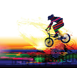 Cyclist jumping, extreme sports vector illustration - 524411617