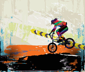 Cyclist jumping, extreme sports vector illustration - 524411618
