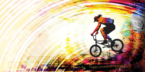 Cyclist jumping, extreme sports vector illustration - 524411619