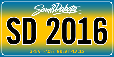 Vehicle license plates marking in South Dakota in United States of America, Car plates. Vehicle license numbers of different American states. Vintage print for tee shirt graphics,sticker and poster