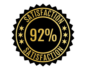 92% Satisfaction Sign Vector transparent background Gold Color