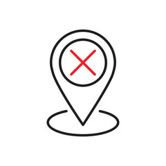 Delete map marker icon design. Closed Marker symbol isolated on white background. vector illustration