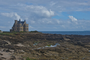 Architecture of Quiberon after sommer rain, commune in the Morbihan department in Brittany, France.