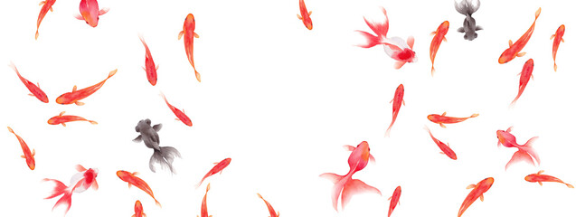 夏祭りの金魚すくい俯瞰イメージ背景、水彩イラスト（透過背景）